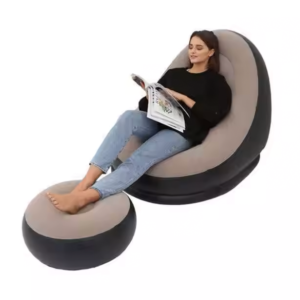 2-in-1 Inflatable Lounge Chair with Footrest, Folding Portable Inflatable Lazy Flocking Recliner Chair with Footstool 116x98 x 83cm