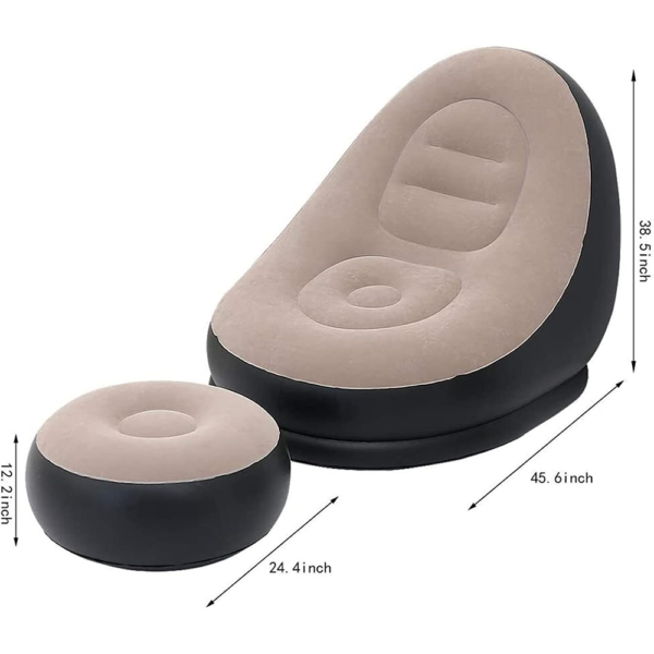 2-in-1 Inflatable Lounge Chair with Footrest, Folding Portable Inflatable Lazy Flocking Recliner Chair with Footstool 116x98 x 83cm